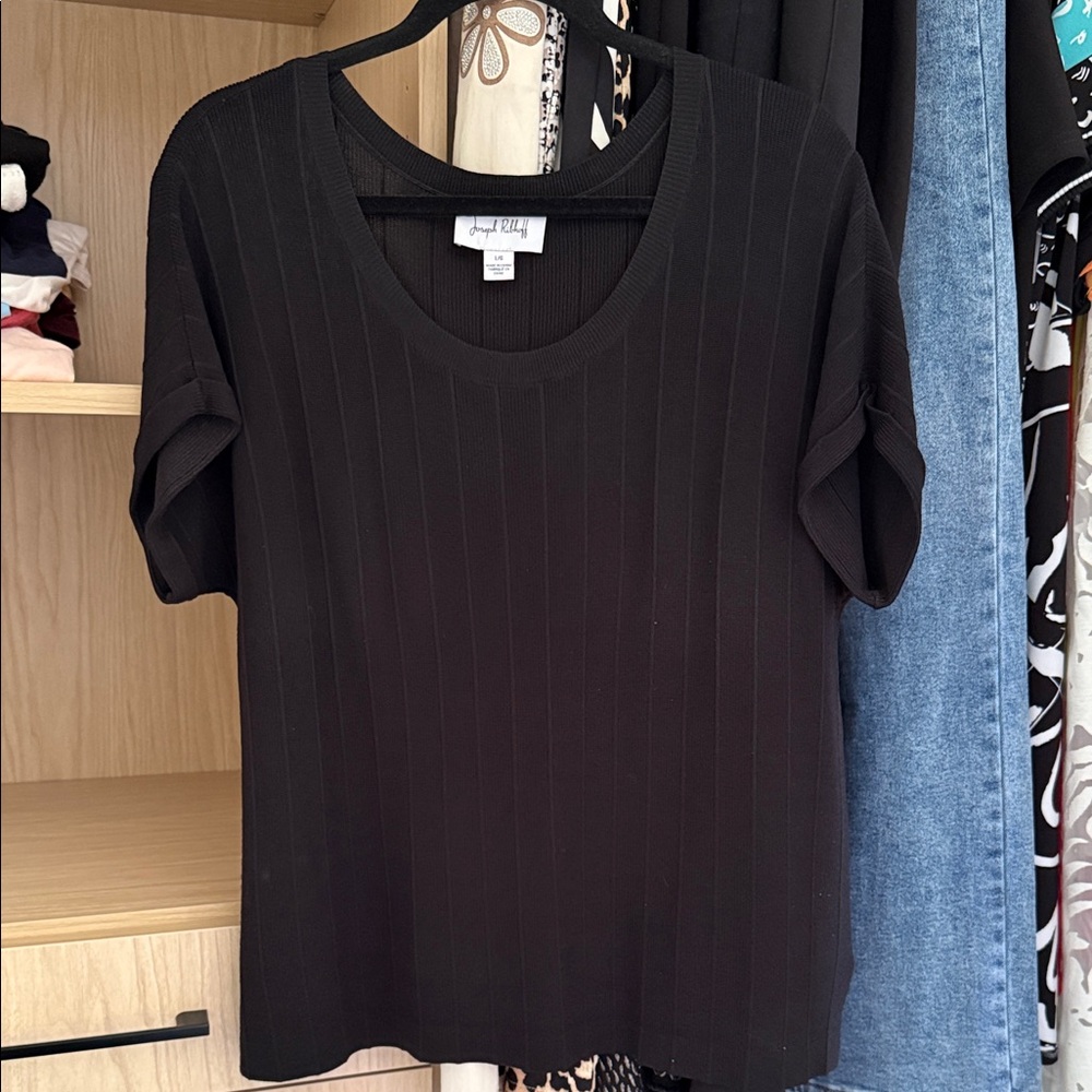Joseph Ribkoff Black Ribbed Short Sleeve Top